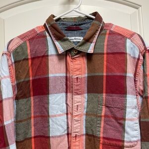 Tommy Bahama Men's XL Blue Red Brown Green Flannel Plaid Shirt w Pocket